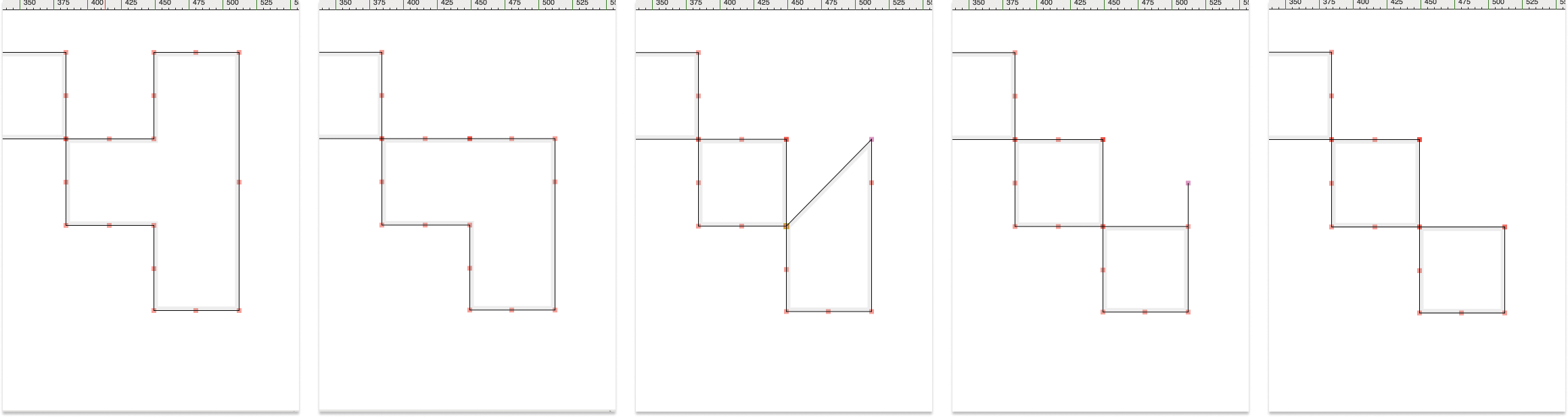 Point folding of the top right serif of a capital S (16px variant) in Fontforge.