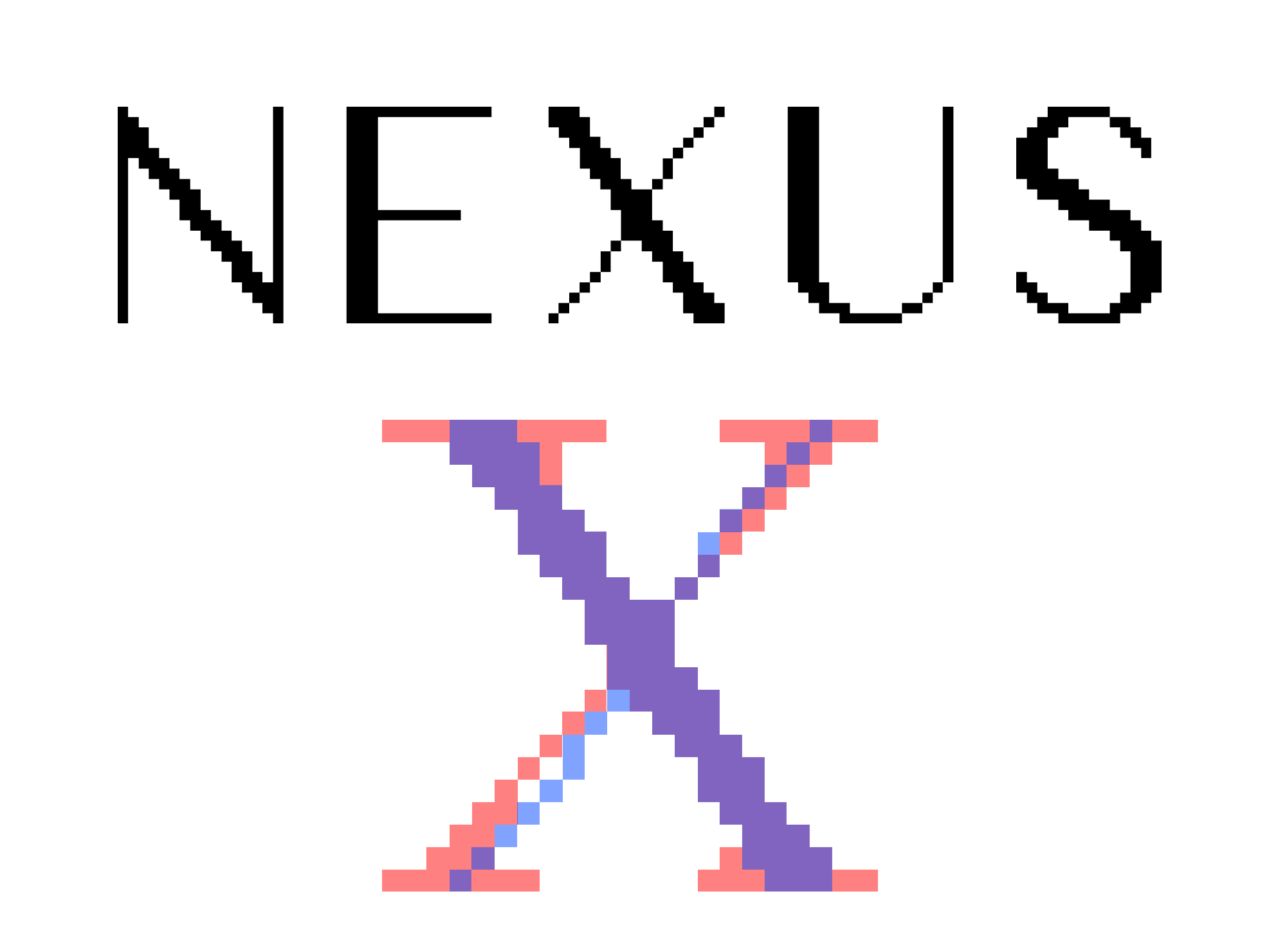 Unlike most other letterforms, the 32px capital X underwent a slight italics correction. It is shown above in translucent blue while its serifed counterpart is in translucent red.